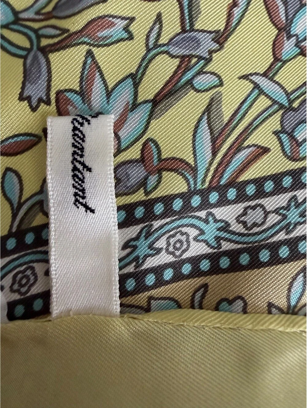 Lui Chantant Silk Scarf Vintage Animal Floral Print Elephant Tiger Yellow 33